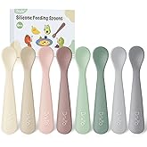 DRKIO 8 Pcs Silicone Baby Spoons Infant Utensils for First Stage Feeding | Soft Chewable Tips Soothe Gums, Encourages Self-Feeding, Ideal for Infant Led Weaning , BPA-Free, Dishwasher &amp; Boil-Safe