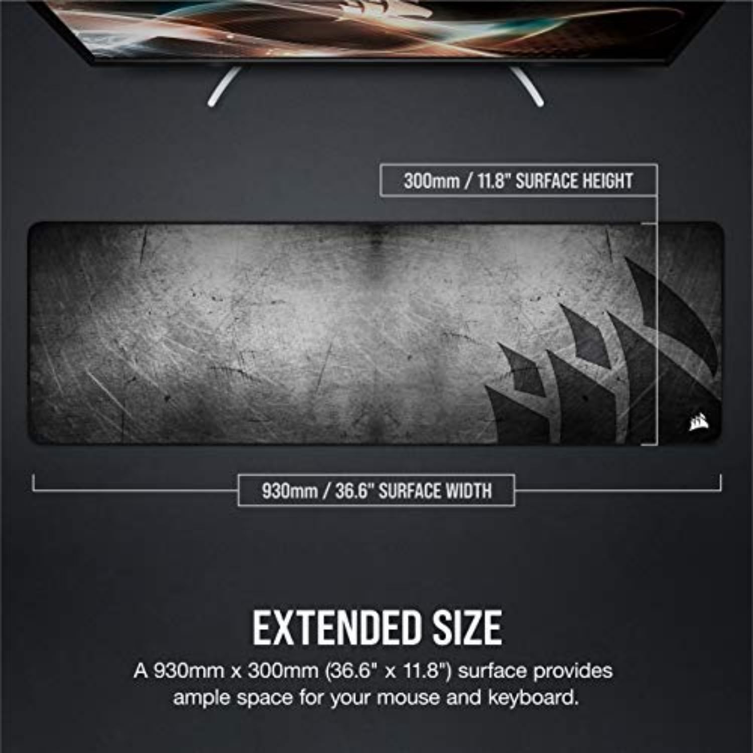 Corsair MM300 PRO Spritzwassergeschütztes Premium-Gaming-Mauspad aus Stoff (Fläche 93 × 30 cm, Mikrofasergewebe, 3mm Starke Weiche Gummikonstruktion, Gummiunterseite) Extended, Schwarz/Grau 5