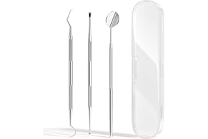 ARULIS Dental Tools,Dental Pick Tools Kit Stainless Steel Teeth Cleaning Tools with Dental Mirror, Dental Probe, Tooth Scraper, Teeth Tool for Dentist Personal Oral Care & Pet Use with Case (3 Pack)