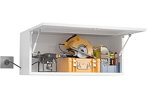 METALMAX Metal Wall Cabinet for Garage, Wall Mounted Storage Cabinet, Wall Garage Tool Cabinet with Locking, Work Shop Wall Cabinet, Trailer Cabinets, White Flip Up Steel Storage Cabinet, Assembly Required