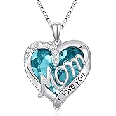 TOUPOP Gifts for Mom Sterling Silver Heart Crystal Necklace I Love You Mom Jewelry Anniversary Birthday Christmas Gifts for Women Mother Mama Grandma