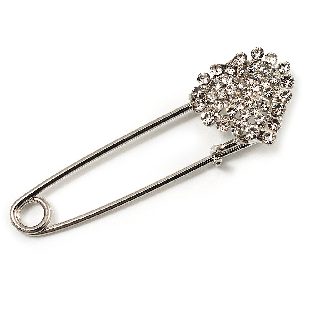 Silver Plated Crystal Heart Pin Brooch