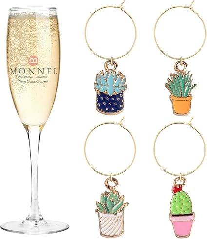 Amazon P425 小型サボテンプラント ワインチャーム グラスマーカー ベルベットバッグ付き 4個セット Monnel グラスマーカー 通販