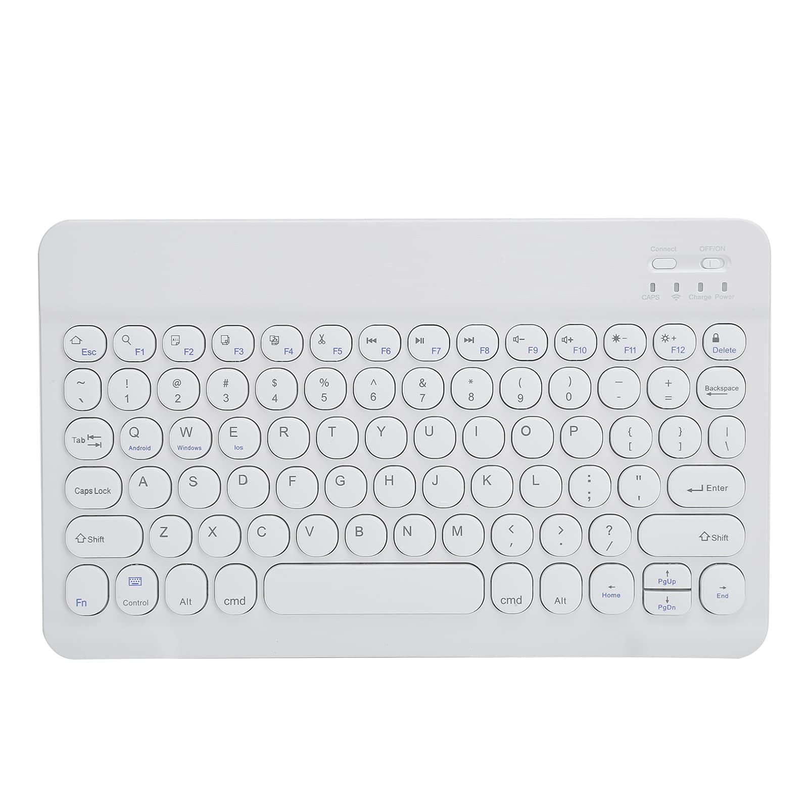 Goshyda Wireless Bluetooth Keyboard, 10in Ultra-thin Mute Design Cute Round Cap Wireless Keypad with Standard for MICR Interface, for Tablet, Smartphone, Computer (white)