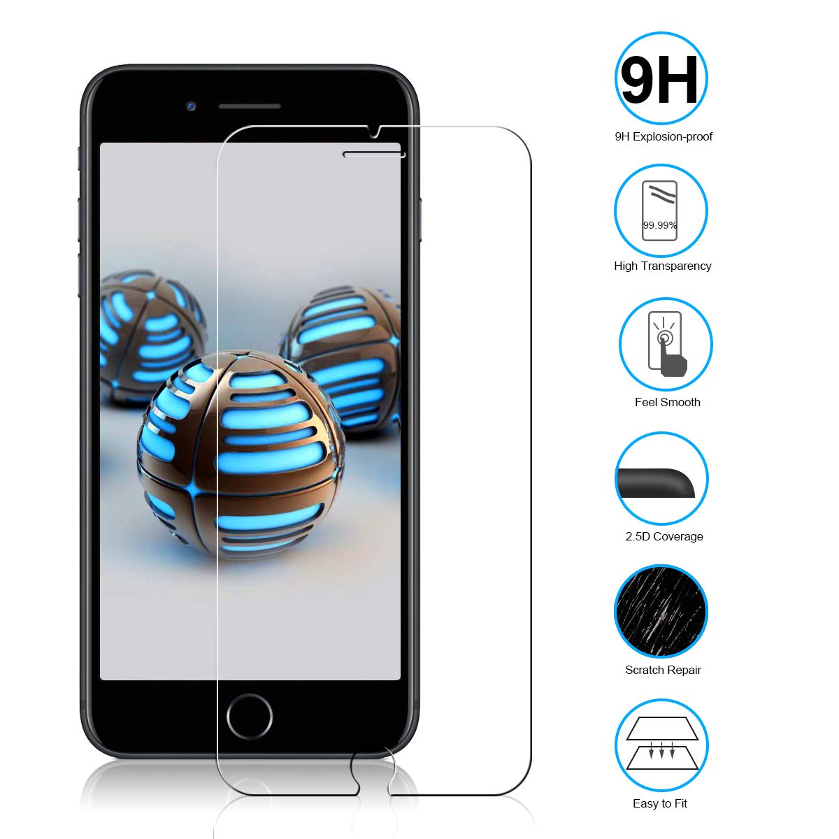 NONZERS [2 Pièces] Verre Trempé pour iPhone 7 Plus, iPhone 8 Plus [2 Pièces] 3D Bords Arrondis Film Protecteur d\'Écran en Verre Trempé 9H Dureté et 3D Touch Compatible sans Bulles