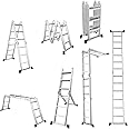 Giantex 7-in-1 12 Ft Tall Folding Step Ladder, Max Load 330 Lbs, Lightweight Multi-Purpose Aluminium Ladder with Safety Locking Hinge, Heavy Duty Straight Ladders with Anti-Skid Texture for Home