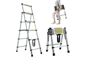 QIMU A-Frame Extension Step Ladder Aluminum Telescoping Ladder 4+5 Step (4.6ft + 5.6ft) Herringbone Ladder Lightweight Step Ladder Portable Multi-Purpose Telescopic Ladder Anti-Slip 330lbs Load Capacity