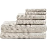 Madison Park Spa Waffle 100% Cotton Luxurious Towel Set, Premium Texture Waffle Weave, Highly Absorbent, Quick Dry, Hotel & Spa Quality Wash Clothes for Bathroom, Assorted Sizes, Natural 6 Piece