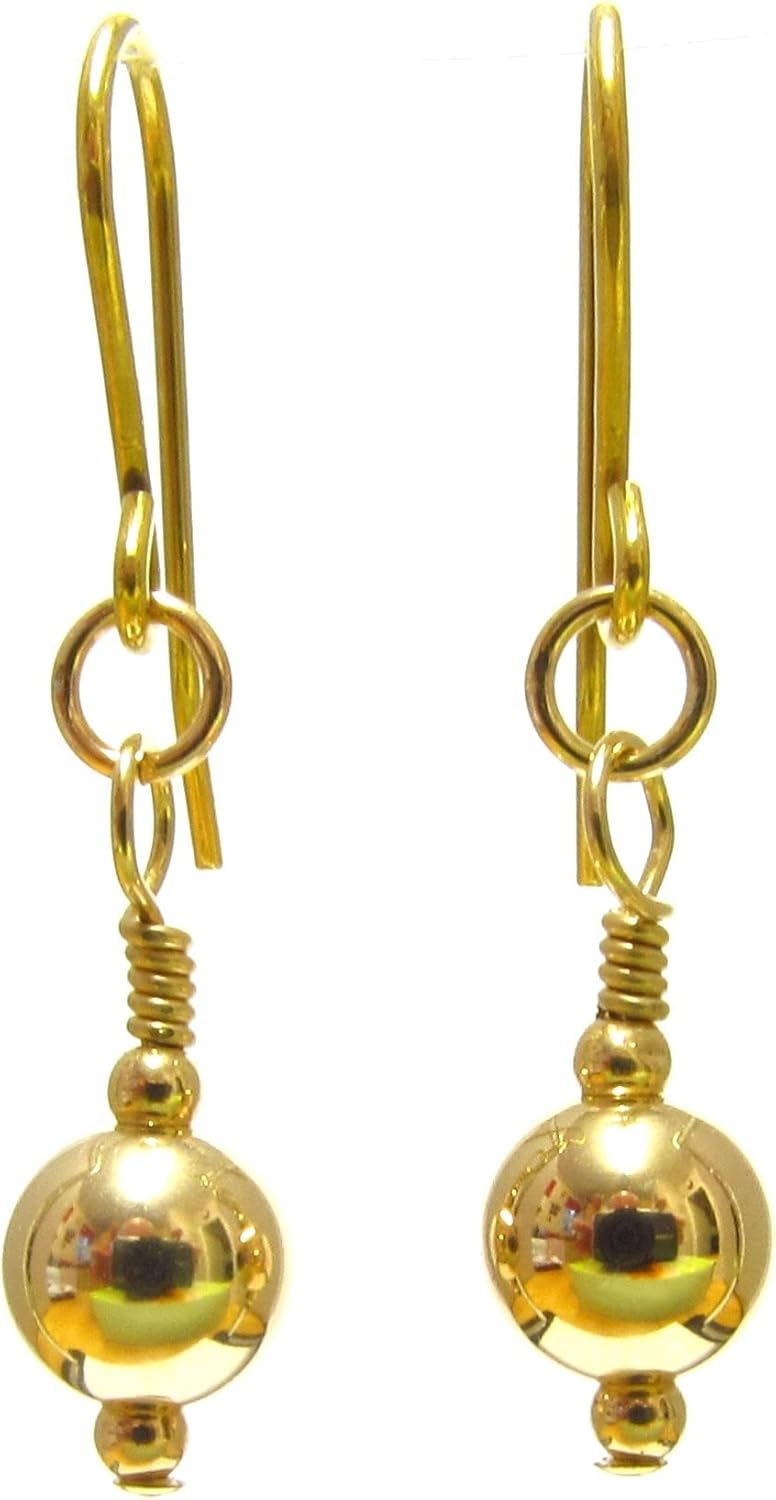 9ct Gold Ball Drop Earrings, 7 mm Ball Dangle Drops, Gold Hooks