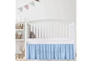 COTTINGTON LANE Ligth Blue Crib Skirt Dust Ruffle, 100% Natural Cotton-Nursery Crib-Toddler Bedding Skirt for Baby Girls or Boys, 14" Drop