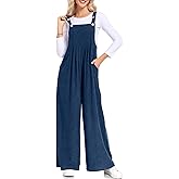 ALSOGO Womens Casual Corduroy Overalls Baggy Pants Wide Leg Jumpsuits Adjustable Straps Rompers with Pockets