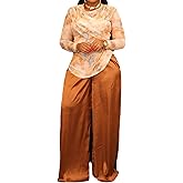 WXN Two Piece Outfits for Women Fall Winter Long Sleeve Mesh Crop Top Satin Pants Set Going Out Brunch Outfits