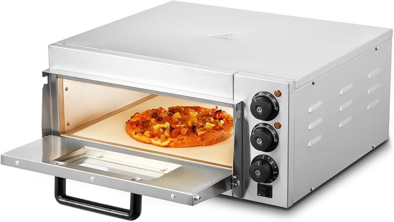 Horno de Pizza Comercial Eléctrico de Encimera de Una Sola Capa, Acero Inoxidable con Piedra y Mango, Multiusos para Interiores para Restaurantes, Pretzels Horneados en Casa, 517 x 470 x 266 mm
