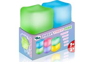 JANESVISSY 2Pcs Stress Cube Glow in The Dark,Fidgets for Teens,Adults, Kids,Super Solid Squishy Toy,Squeeze Toys,Ice Cube,High Density Squeeze Toys,Stocking Stuffers,Cool Things(Green + Blue)