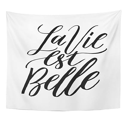 Emvency Tapestry French Quote La Vie Est Belle Meaning Life Is Home Decor Wall Hanging For Living Room Bedroom Dorm 50x60 Inches