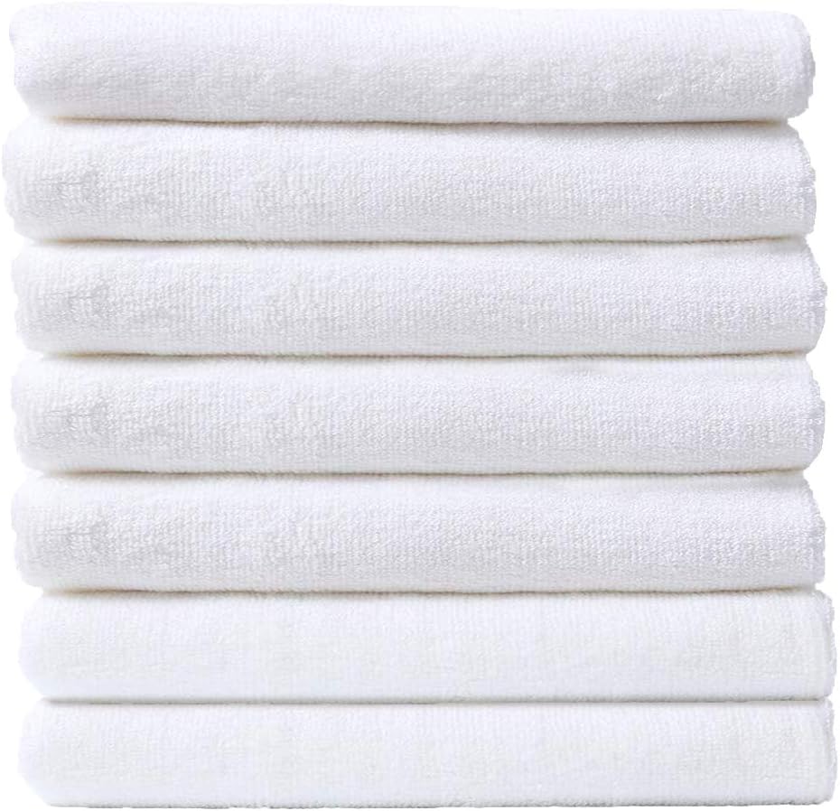 Extra Soft Microfiber Face Cloths for Bath White Washcloths Facial Remover Cloth for Bathroom with Hangable Loop 7 Pack 12" x 12" White