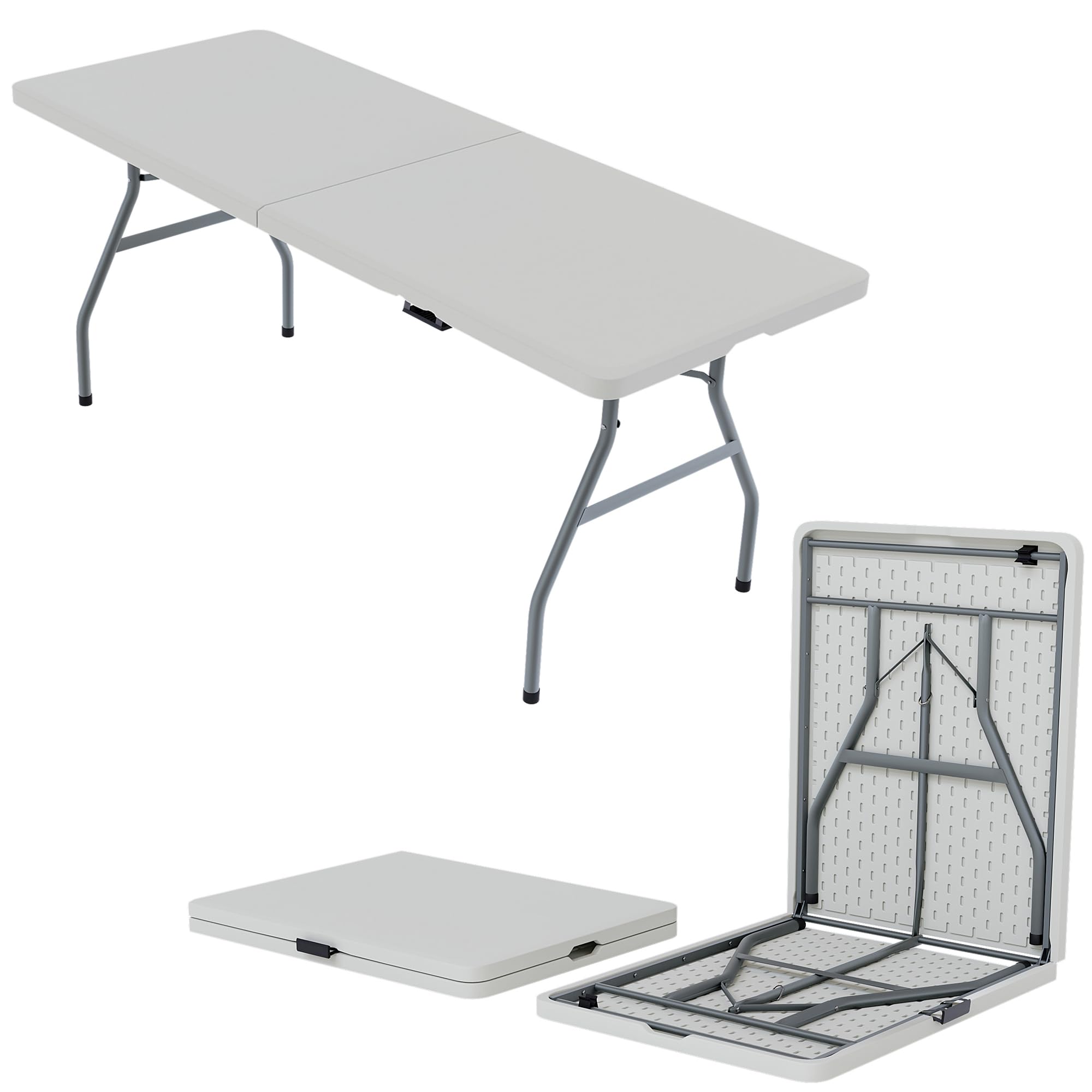 Home Vida Folding Table 6ft Heavy Duty Extra Strength Camping Buffet Wedding Market Garden Party Car Boot Stall Picnic Trestle Indoor Outdoor Foldaway Carry Handle