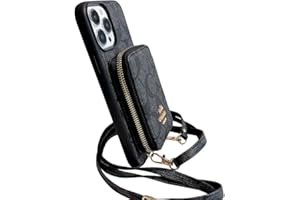 FLKIM Luxury Crossbody Wallet Case Compatible with iPhone 13 Pro Max , Designer Zipper Phone Case with RFID Blocking Card Holder Long Shoulder Strap Purse Cover Gift for iPhone 13 Pro Max(6.7 inch Black)