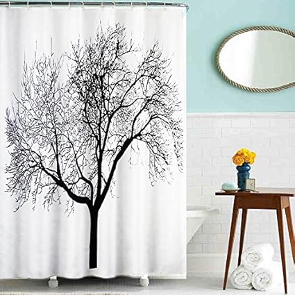 Lushomes Digital Dried Tree Design Polyester Blend 180 x 200 cms Shower Curtain with 12 Eyelets and 12 Hooks, Multicolur