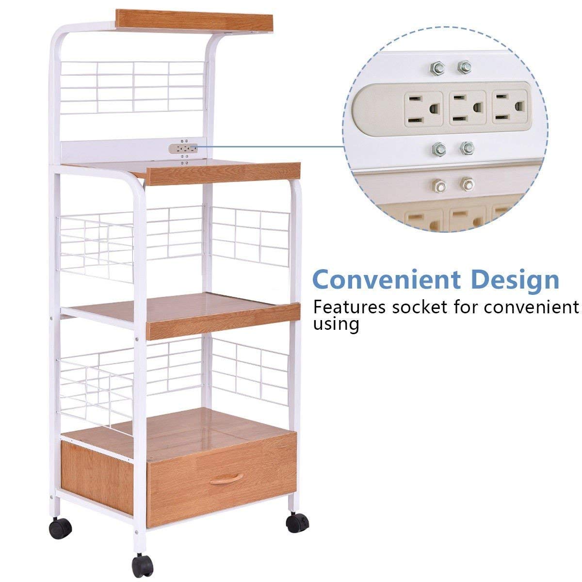Best 3-Tier Rolling Kitchen Microwave Oven Stand Cart With Electric Outlet
