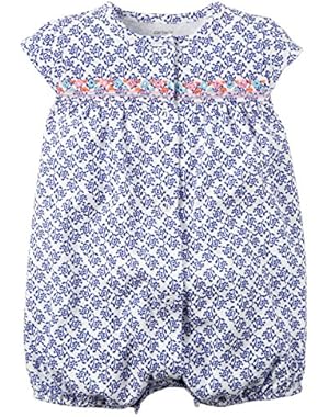 Baby Girls' Snap-Up Cotton Romper (24 Months, Blue)