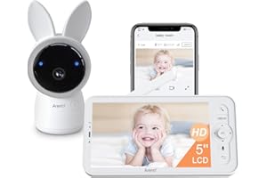 ARENTI Baby Monitor, 2K Video Baby Camera with 5-inch Wireless Display, 360° Remote, Temperature & Humidity Sensor, Sound & M