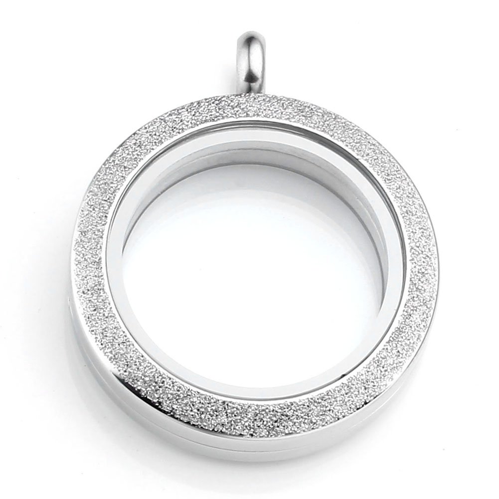 Zysta Stainless Steel Silver, Gold, Black, Rainbow Matte Round Living Memory Floating Charm 25MM 30MM Locket Pendant Necklace, 24 Inches Chain + Gift Box