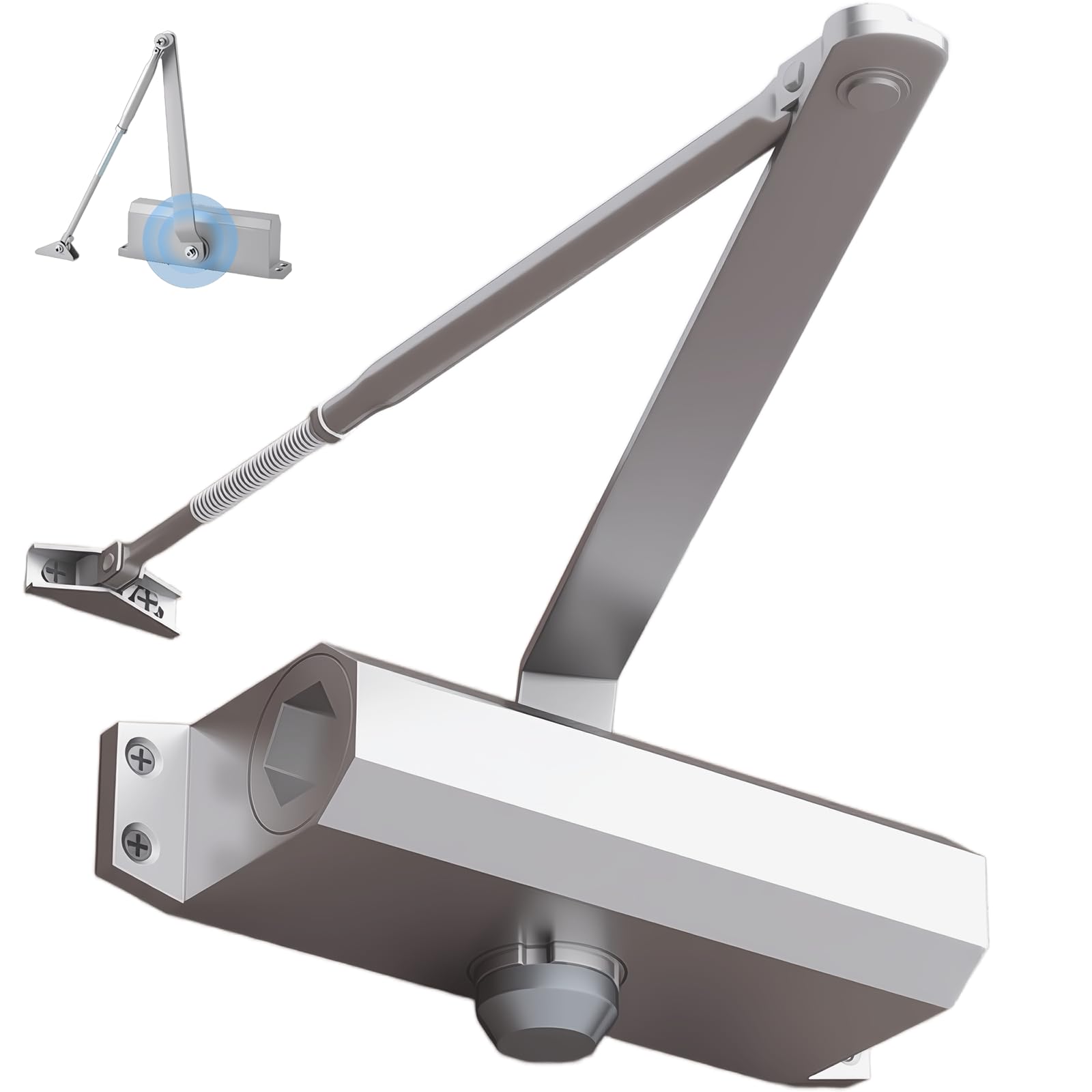 Photo 1 of ?7cnfort Heavy Automatic Door Closer for Home & Commercial Use, Silver Hydraulic Door Closer, Non-Handed Surface Mount, for 23-43 Inch Door Width, Durable Anti-Corrosion & Quiet Close