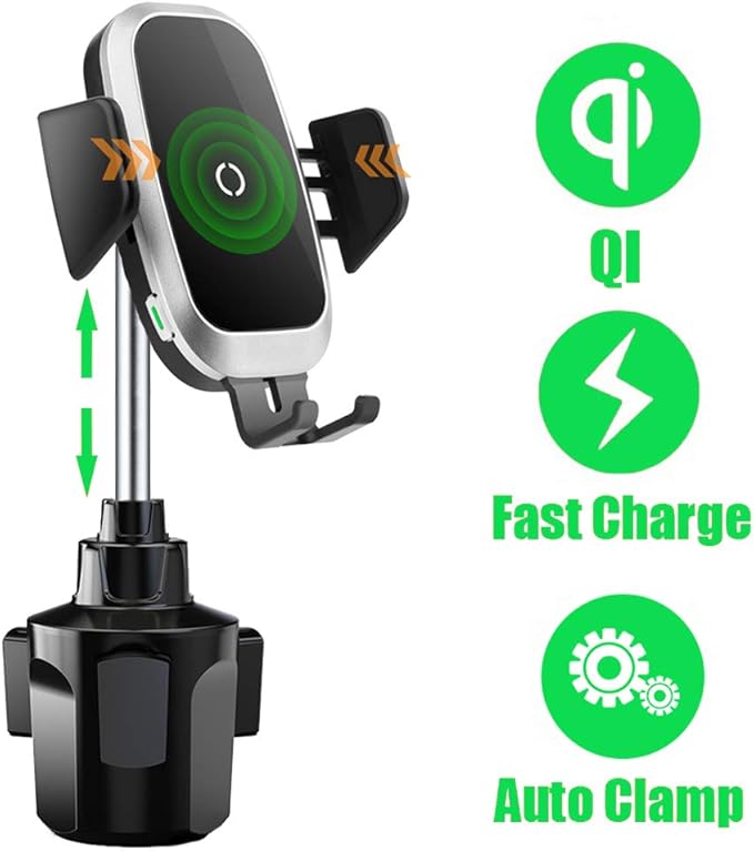 Lenture Wireless Car Charger Cup Holder Mount for Phone, 2 in 1