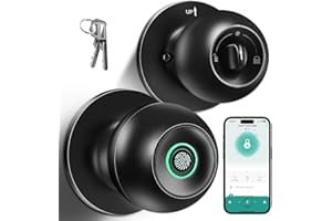 KLLOQUE Fingerprint Door Lock, Smart Fingerprint Door Knob with Lock, Biometric Door knob with App Control & Key, Keyless Thumbprint Entry Door Lock for Bedroom, Front Door, Home, Apartment Office and Garages