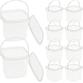 Mipcase 10 Pcs Clear Plastic Container with Lid Ice Cream Bucket Food Storage Container Freezer Storage Bucket Square Plastic Pails with Handle for Home Kitchen 500ml