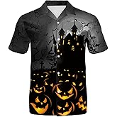 Eciodci Men's Halloween Button Down Shirt Pumpkin Skull 3D Printed Novelty Funny Short Sleeve Shirts for Men