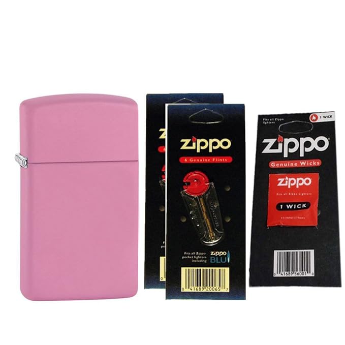 Zippo 1638 Slim Plain Matte Pink Windproof Lighter with Two