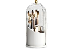 360° Rotating Makeup Brush Holder with Clear Dust-Proof Lid, Cosmetic Organizer for Vanity, Bathroom Countertop, Bedroom Desk