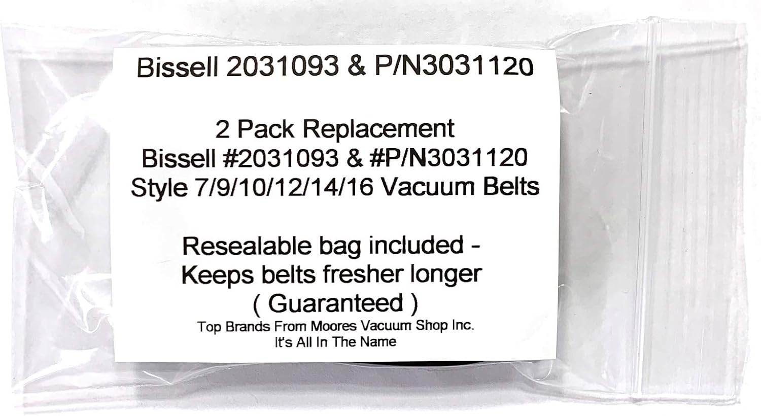 Bissell #2031093 & #3031120 Style 7, 9, 10, 12, 14 & 16 Replacement Vacuum Belts 2PK