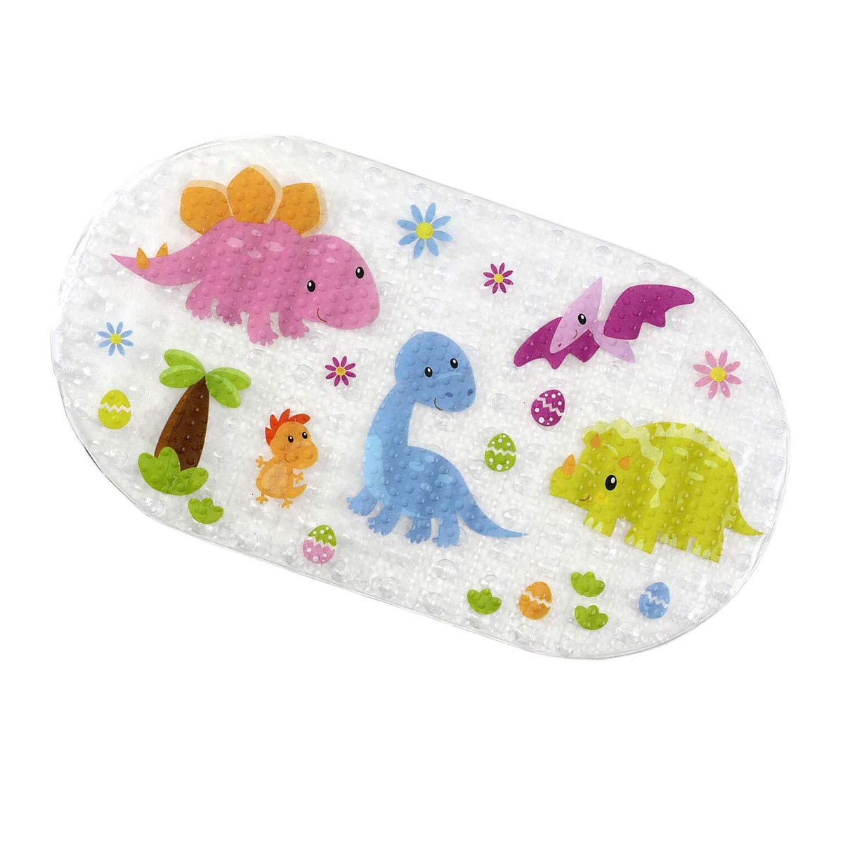 Ruiuzioong Children Long Non-Slip PVC Rubber Bath Tub Shower Mat Bathtub Mats with Suction Cup Powerful Suction Cup Gripping Machine Washable Antibacterial (Dinosaur, 27 * 15 Inch)