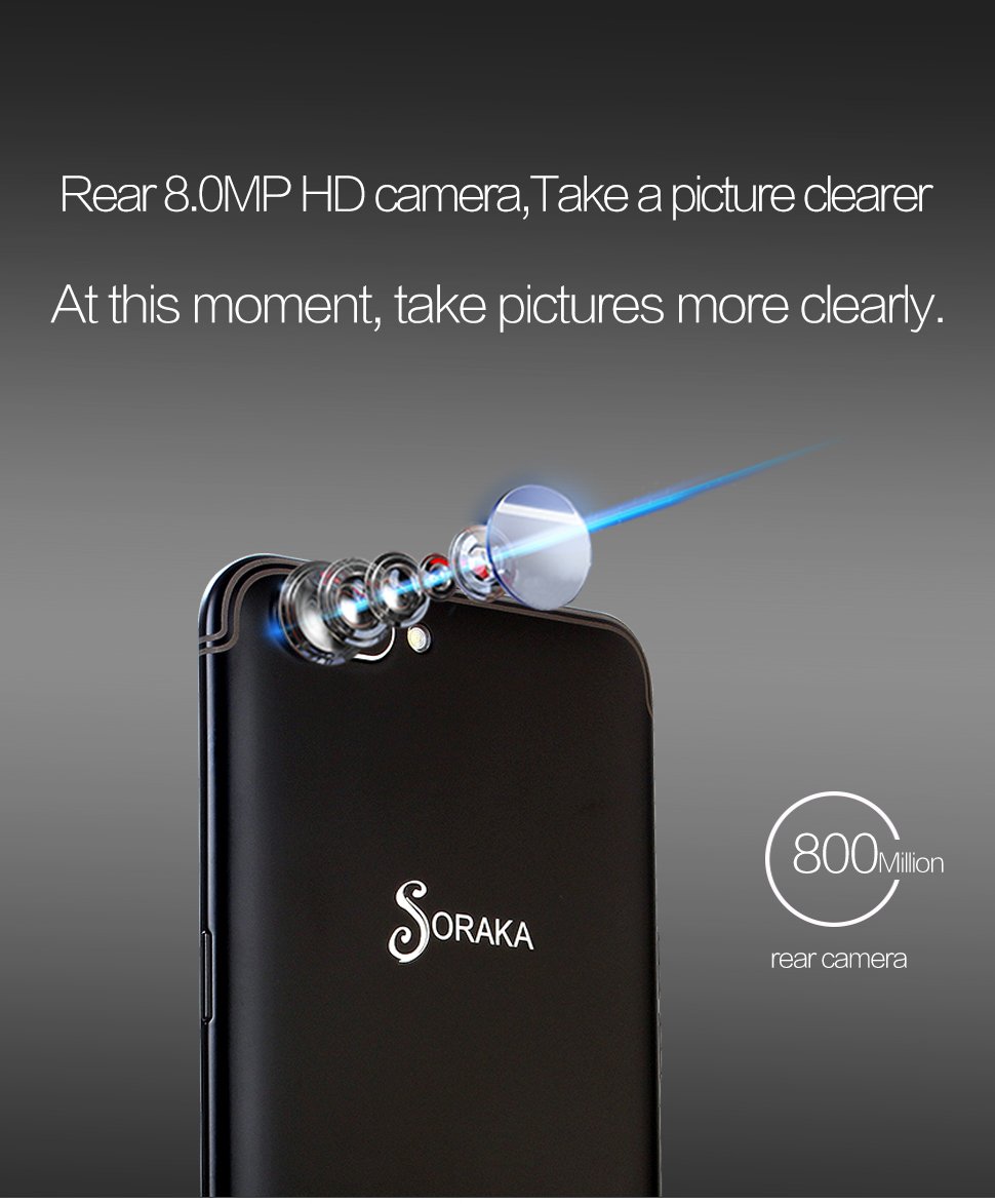 SORAKA Smartphone débloqué MTK6580A 5,5 pouces ROM 16 Go + RAM 1 Go Carte mémoire 64G Android 5.1 Appareil photo (5MP + 8MP) (Noir)
