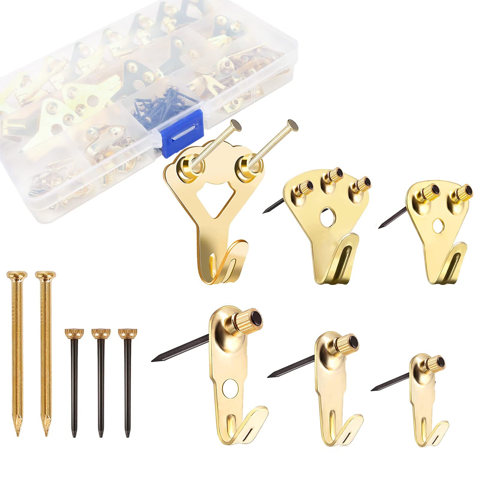 62 Pcs Heavy Duty Picture Hangers - Hard Wall Hooks, Photo Frame Holders, Supports 10-100 lbs