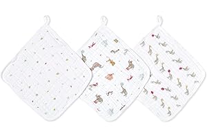 aden + anais Essentials Classic Washcloth Set, Super Soft 100% Cotton Muslin, 3-Pack, Elephant Circus