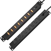 HHSOET 8 Outlet PDU Power Strip, 1U Rack Surge Protection, 6FT, Black, 1 | Metal Mountable Outlet with Independent Switch, for Network Server Audio Equipment Racks, 1200J