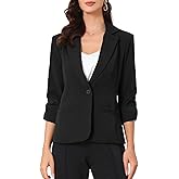 Allegra K Blazers for Women Business Casual 3/4 Ruched Sleeve Notched Lapel Suit Jackets