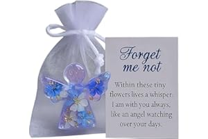 Forget Me Not Dried Flower Angel Keepsake – Guardian Angel Pendant with Sympathy Card, Acrylic Memorial Ornament (1pcs)