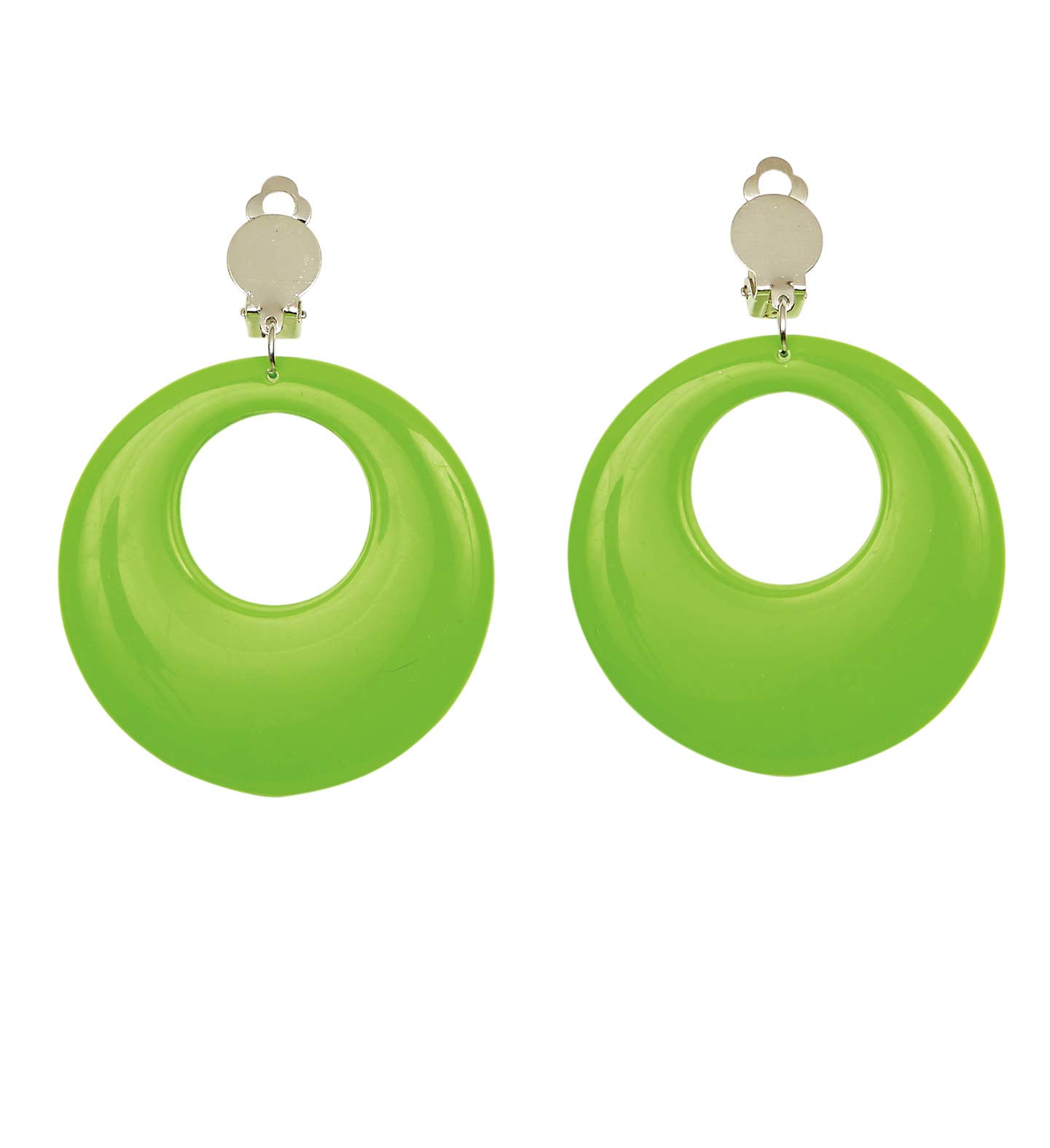 Widmann 05840 - Pair of Earrings for Adults Women, 80s, Disco, Neon, Carnival, Theme Parties, Fluorescent Green Color โ image 1