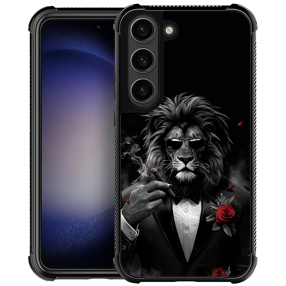Zeggi for Samsung Galaxy S23 Case 6.1″ with Gangster Lion Four Corner Airbag Protection Design Soft Silicone Frame Personalized Pattern Case Compatible with Samsung Galaxy S23 for Men