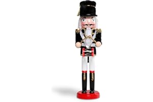 Vipush Christmas Wooden Nutcracker Soldier - 15 Inch The Drummer Dressed in Black Figure Ornament Desktop Xmas Puppet Decor Doll Pendant for Party Store Home