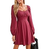 CUPSHE Women's Fall Dresses 2025 Long Sleeve Casual Outfits A Line Ruched Cotton Cocktail Sweetheart Flowy Mini Party Dress