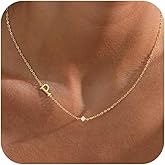Initial Necklaces for Women,14K Gold Plated CZ Sideways Letter Necklace Dainty Small Cute Gold Initial Necklace Personalized Custom Name Choker Necklaces for Women Non Tarnish Jewelry Aesthetic Stuff