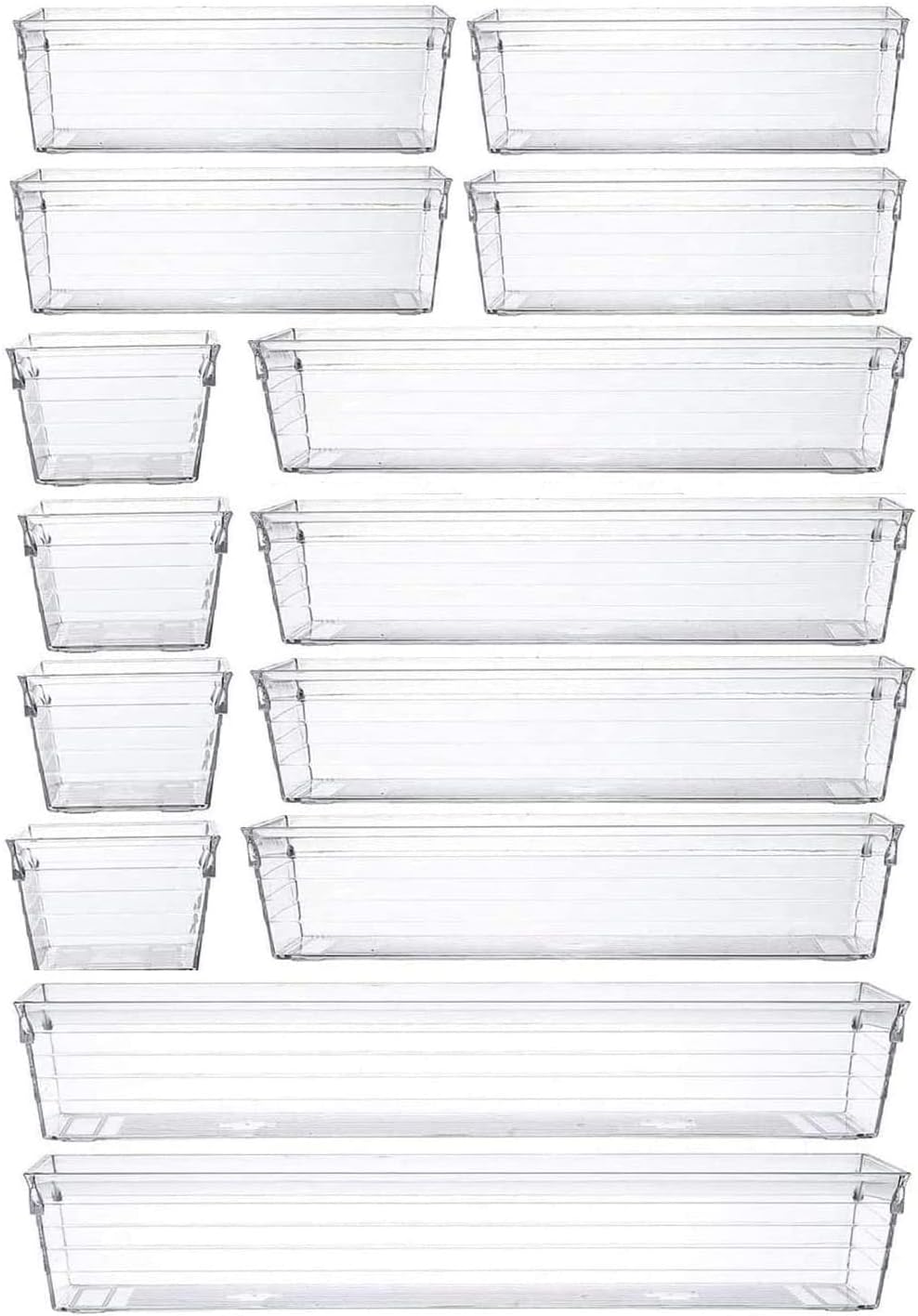 Grace Store 14 Pcs Clear Plastic Drawer Organiser Trays 4 Sizes Desk Kitchen