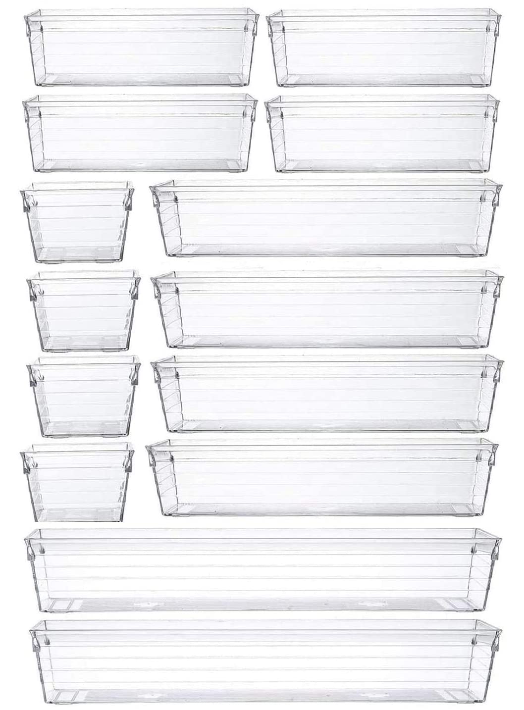 Grace Store 14 Pcs Clear Plastic Drawer Organiser Trays Desk Versatile Kitchen Drawer Organiser Storage Tray for Makeup Bedroom Office