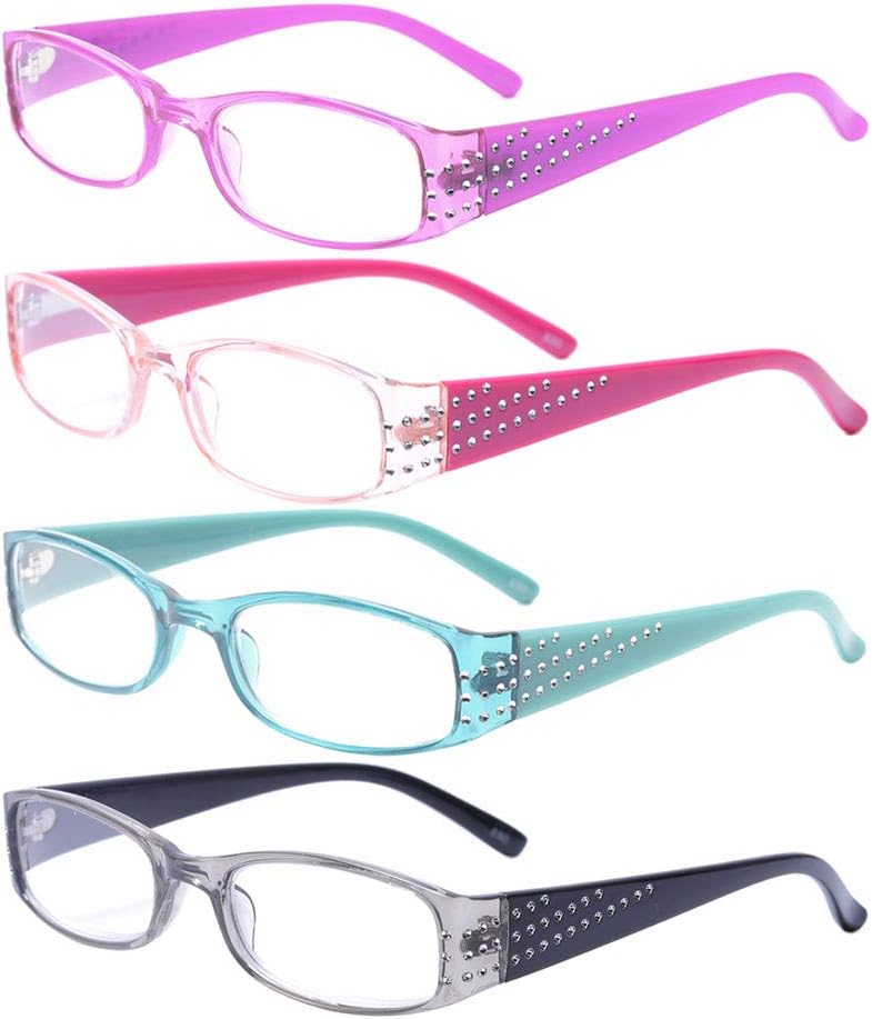 AMILLET 4 Pack Rhinestone Reading Glasses Women Colorful